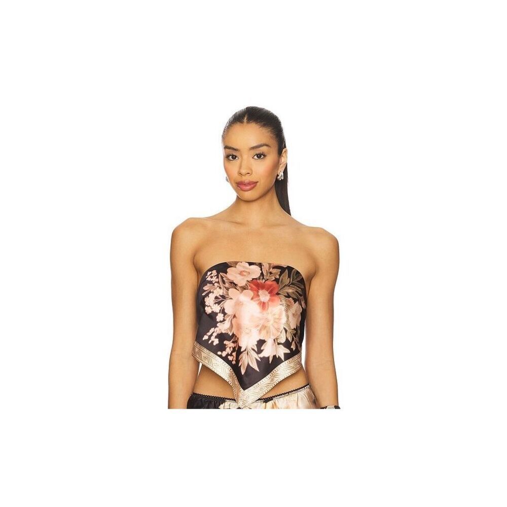NWT Free People Strapless Floral Satin Top XL Bandana Hem Boho Festival Rare Fin